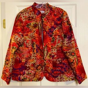 Coldwater Creek Bright Red Floral Western Aztec Bohemian Pattern Jacket 1X